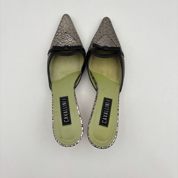 Cavallini Italy Adriana Snake Point Toe Kitten Heels Mules Women's 7B Y2K - Picture 6 of 12
